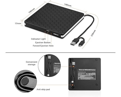 Зовнішній DVD-привід Amicool USB 3.0, Type-C CD DVD +/-RW, оптичний привід