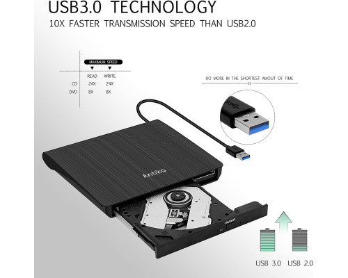 Портативний зовнішній DVD/CD-програвач Antika з USB 3.0