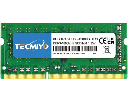 Оперативна пам'ять TECMIYO 1RX8 PC3L 12800S 8 ГБ DDR3 1600 RAM (1X8 ГБ) 1,35 В/1,5 В PC3-12800s DDR3 1600 МГц SODIMM CL11 без ECC