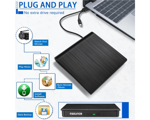 Зовнішній DVD-привід Sounce USB 3.0 та записувач компакт-дисків Type-C
