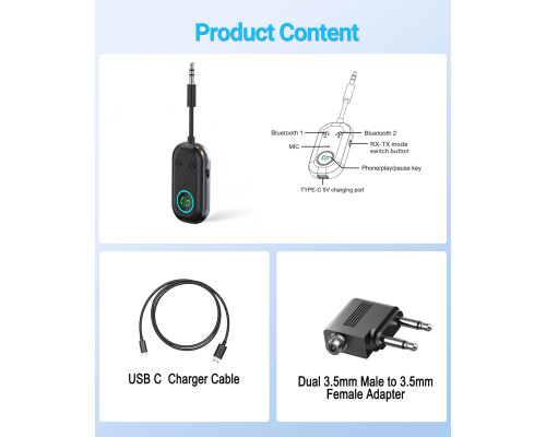 Передавач та приймач Bluetooth/бездротовий адаптер Aux Bluetooth 5.3