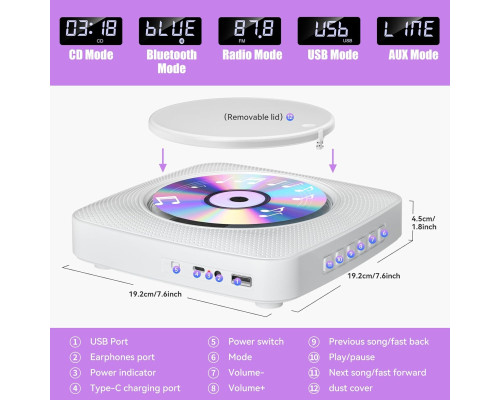 Портативний CD-програвач Gueray з Bluetooth