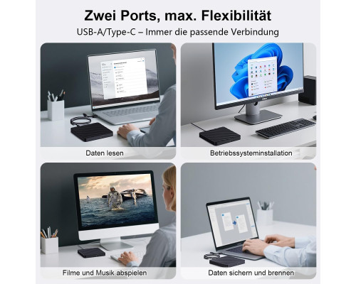 Зовнішній оптичний привід CD/DVD-RW з USB-A та USB Type-C