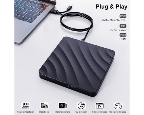 Зовнішній оптичний привід CD/DVD-RW з USB-A та USB Type-C