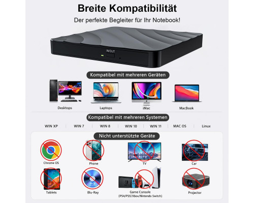 Зовнішній оптичний привід CD/DVD-RW з USB-A та USB Type-C
