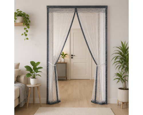 Теплозберігаюча магнітна штора на двері з прозорого EVA з автоматичним закриванням і бічними фіксаторами 140 x 220 см