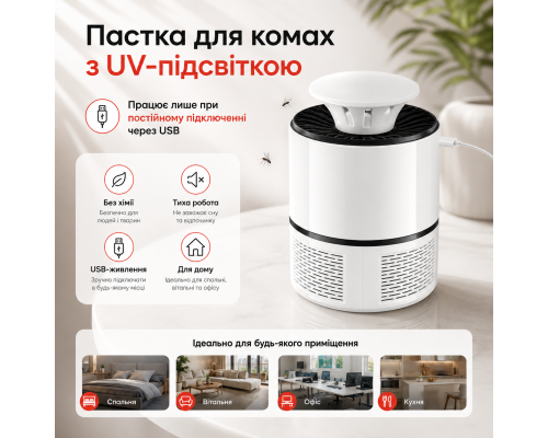 Електрична пастка для комах USB з UV-підсвіткою 365 нм