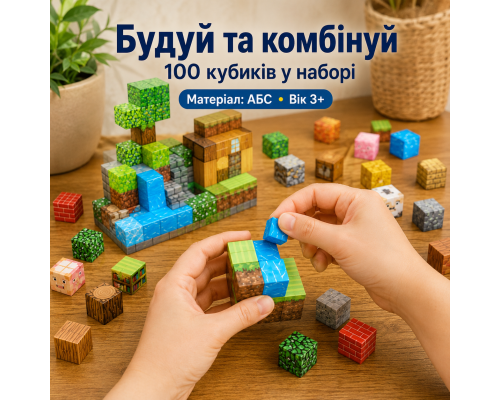 Магнітні кубики для гри та творчості 100 шт., мініблоки 2×2 см