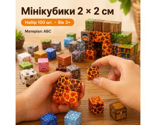 Магнітні кубики для гри та творчості 100 шт., мініблоки 2×2 см