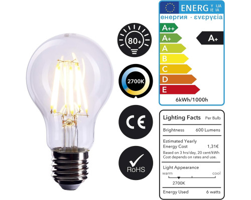 Комплект Led-ламп FL07_S цоколь E27 з регульованою яскравістю 6 Вт (3 шт)