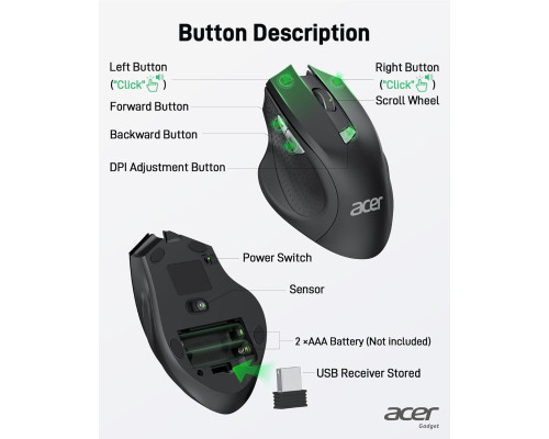 Бездротова оптична миша Acer з 3 регульованими DPI