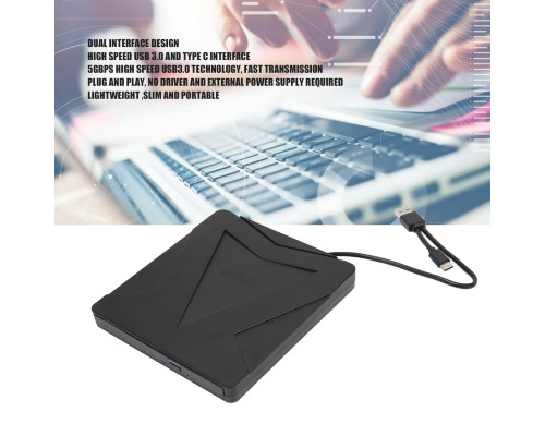 Зовнішній оптичний DVD-привід NEE Generic з подвійним інтерфейсом USB3.0/Type-C (чорний) 2132