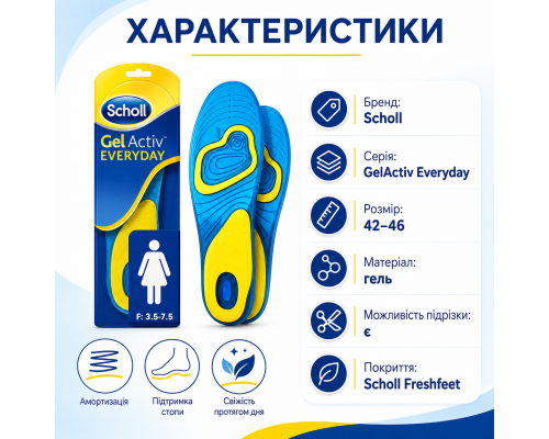 Універсальні гелеві устілки Scholl GelActiv Everyday (42-46)