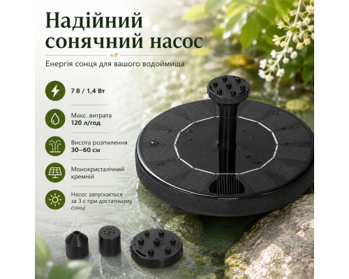 Плаваючий сонячний фонтан-насос для саду, ставка та пташиної ванни
