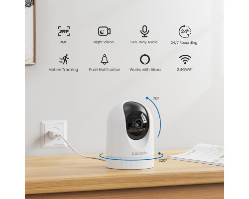 Внутрішня камера відеоспостереження Cinnado WiFi, нічне бачення, огляд 360°