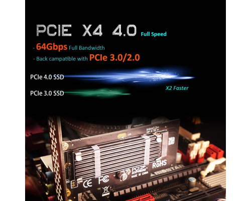 Адаптер GLOTRENDS PA09-HS M.2 NVMe - PCIe 4.0 X4 з радіатором M.2 для твердотільного накопичувача M.2 NVMe