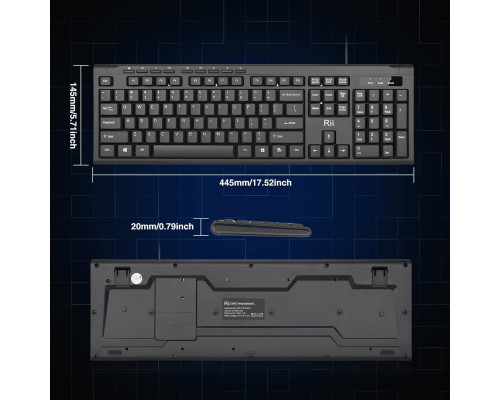 Ультратонка компактна дротова USB-клавіатура Rii RK907 для Mac та ПК, Windows 10/8 / 7 / Vista/XP