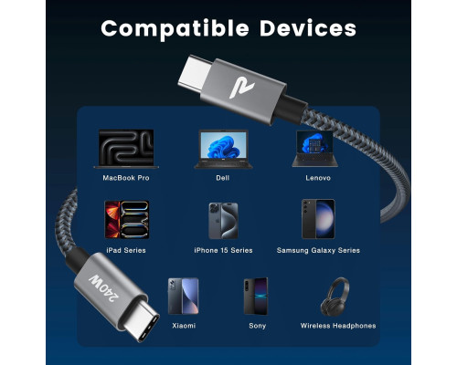 Кабель RAMPOW USB C - USB C 240 Вт 1 м (2 шт)