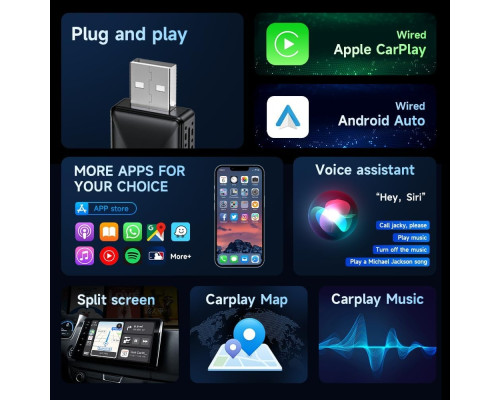 Міні-адаптер Muachspi для бездротового CarPlay та Android Auto