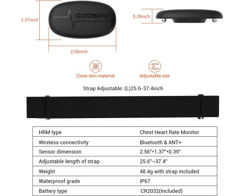 Нагрудний пульсометр COOSPO H6 із Bluetooth 4.0 ANT+ IP67