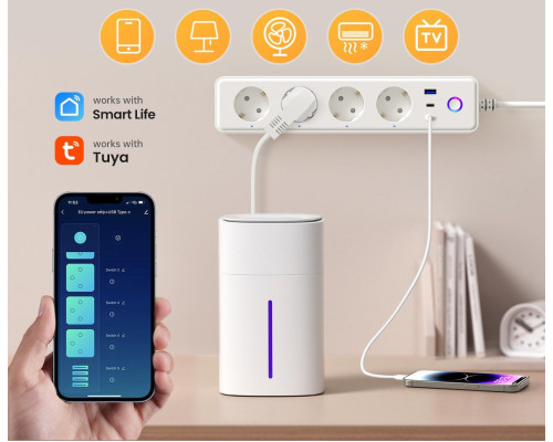 Розумний подовжувач MIUCDA для бездротової мережі з 4 розетками 10 A, 1 USB та 2 портами Type-C 1,5 м