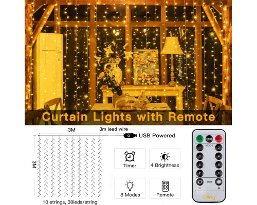 Гірлянда Ollny Curtain Lights для приміщень із 8 режимами