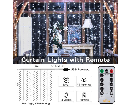 Водонепроникна гірлянда Ollny Curtain Lights для приміщень