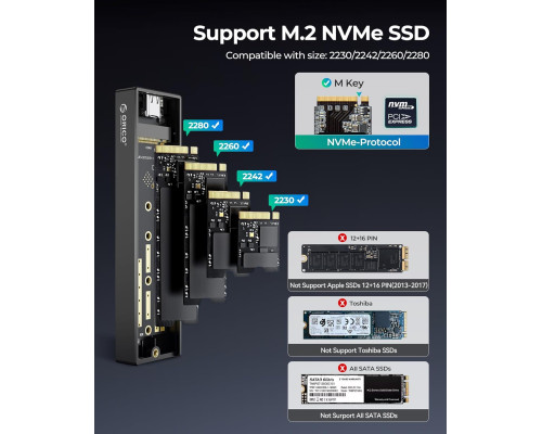 Зовнішній корпус для SSD M.2 NVMe, USB 3.1 Gen 2, 10 Гбіт/с, модель M2PV-C3