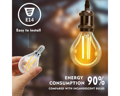 Світлодіодна лампа Aigostar Filament E14, тепле світло, 2700K, 4 Вт. 5шт.