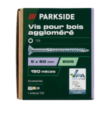 Шурупи по дереву (ДСП) Parkside 5,0 x 40 мм (200 шт) з фрезерувальними ребрами та бітою TX25