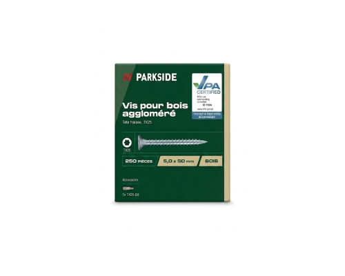 Шурупи по дереву (ДСП) Parkside 5,0 x 50 мм (250 шт) TX25 + біта в комплекті