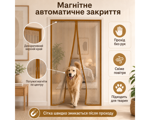 Антимоскітна магнітна сітка на двері 100×210 см із автоматичним закриттям