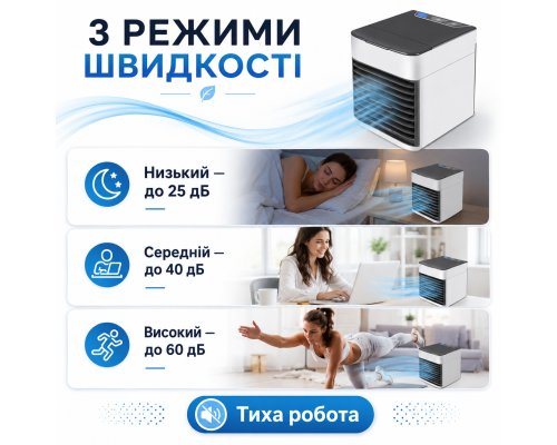 Міні USB охолоджувач повітря 3-в-1 з функцією зволоження та вентиляції / Портативний настільний охолоджувач