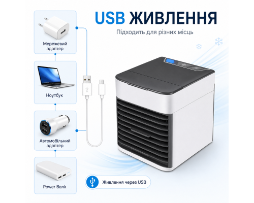 Міні USB охолоджувач повітря 3-в-1 з функцією зволоження та вентиляції / Портативний настільний охолоджувач
