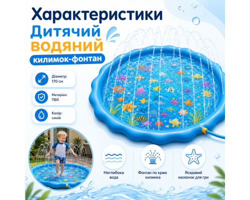 Водяний килимок-фонтан для дітей 170 см