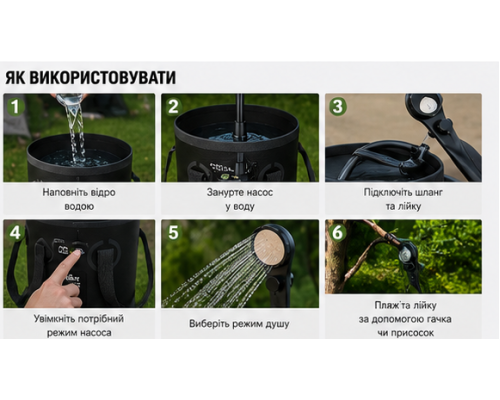 Портативний кемпінговий душ з акумулятором 6000 мАг