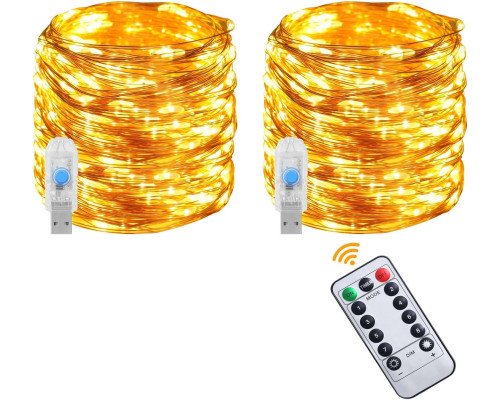 Світлодіодна гірлянда-нитка Vicloon USB з пультом ДУ 2 шт х 10 м 100 LED Тепла біла