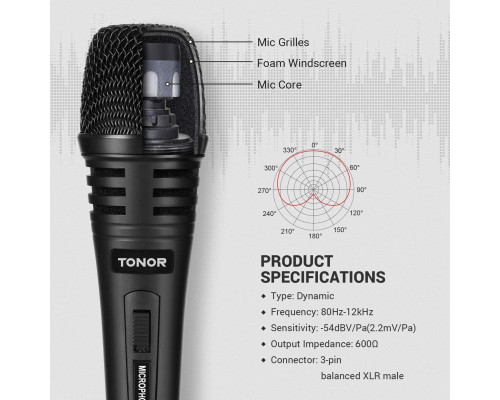 Вокальний дротовий мікрофон TONOR K1 для караоке