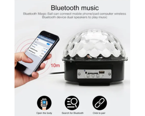 Кришталева куля-світильник з Bluetooth-динаміком та пультом дистанційного керування
