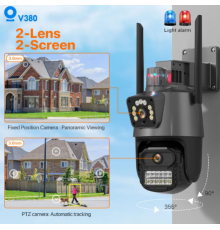 Камера сирена з двома об'єктивами та двома екранами V380 Pro CCTV 8MP PTZ