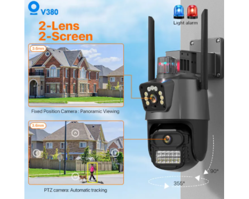 Камера сирена з двома об'єктивами та двома екранами V380 Pro CCTV 8MP PTZ
