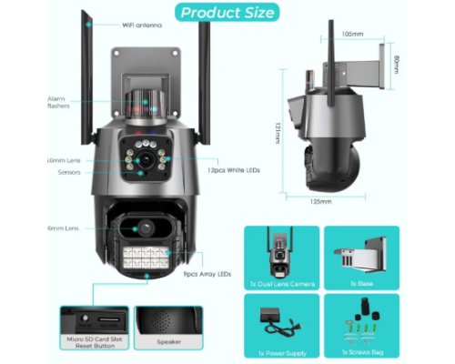 Камера сирена з двома об'єктивами та двома екранами V380 Pro CCTV 8MP PTZ