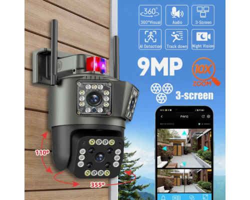 Бездротова 3-лінзова вулична PTZ-камера сирена відеоспостереження 1080P HD WiFi IP KEPEAK