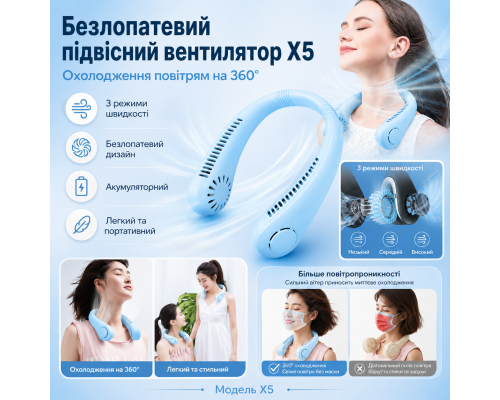 Портативний безлопатевий вентилятор з охолодженням