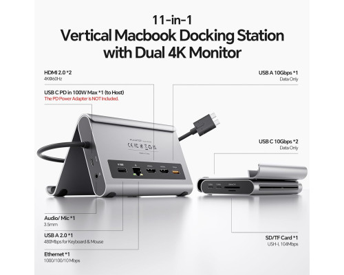 Док-станція для MacBook з 2 роз'ємами HDMI PULWTOP