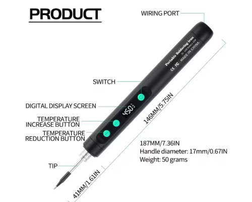 Мініатюрний бездротовий паяльник USB-C з OLED-екраном