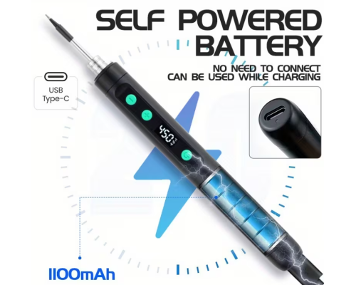 Мініатюрний бездротовий паяльник USB-C з OLED-екраном