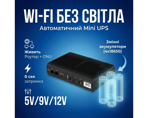 Джерело безперебійного живлення для роутера і камер Mini UPS 18W