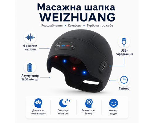 Акумуляторна масажна шапка з 4 режимами частоти та USB-заряджанням