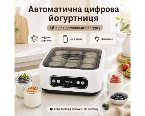Автоматична йогуртниця з електронним керуванням та об’ємом 1,6 л